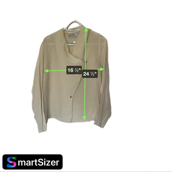 Pacific Silk Studio Womens Silk Blouse M Beige Button Front Long Sleeve - Picture 5 of 6